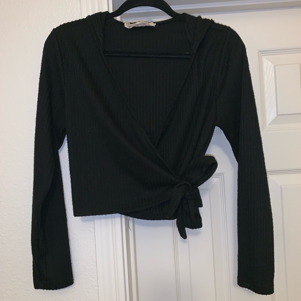 Wrap front crop hoodie